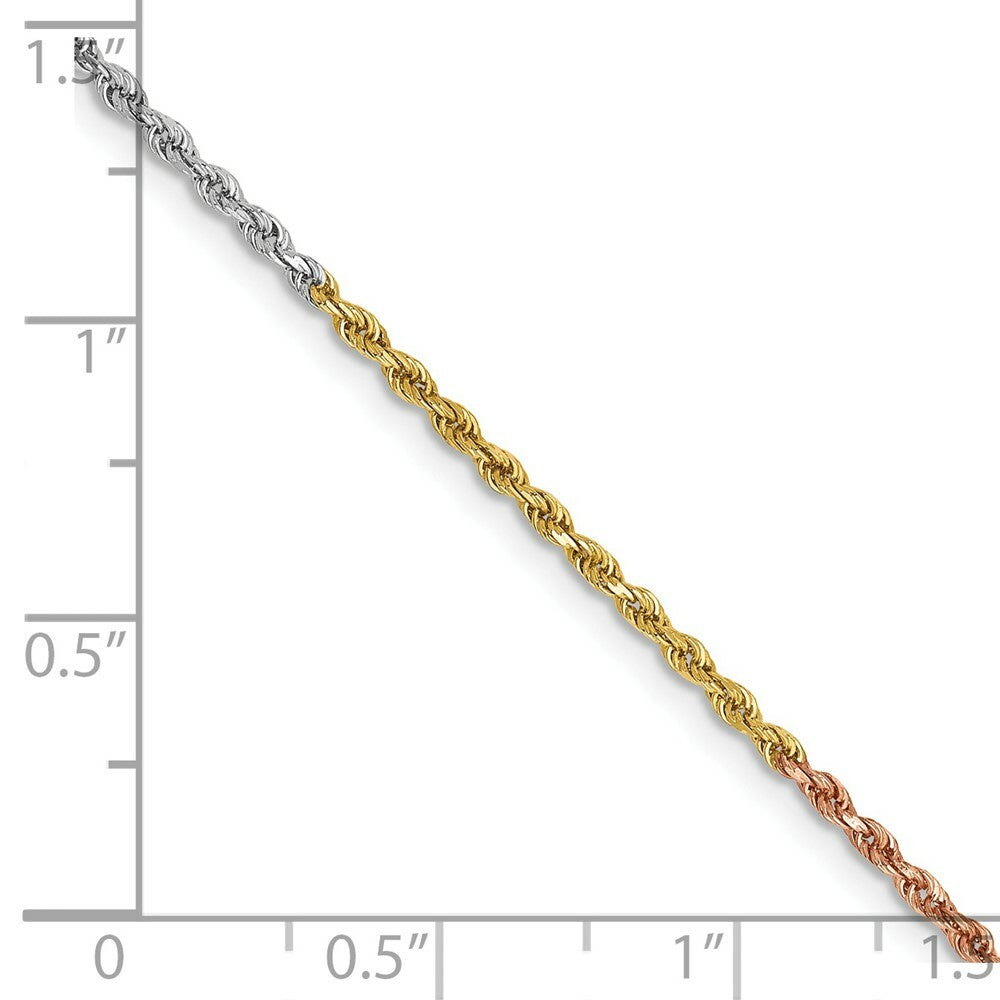 14K Tri-Color Gold 1.5mm Diamond-cut Rope Chain Necklace  Length 16'' inches