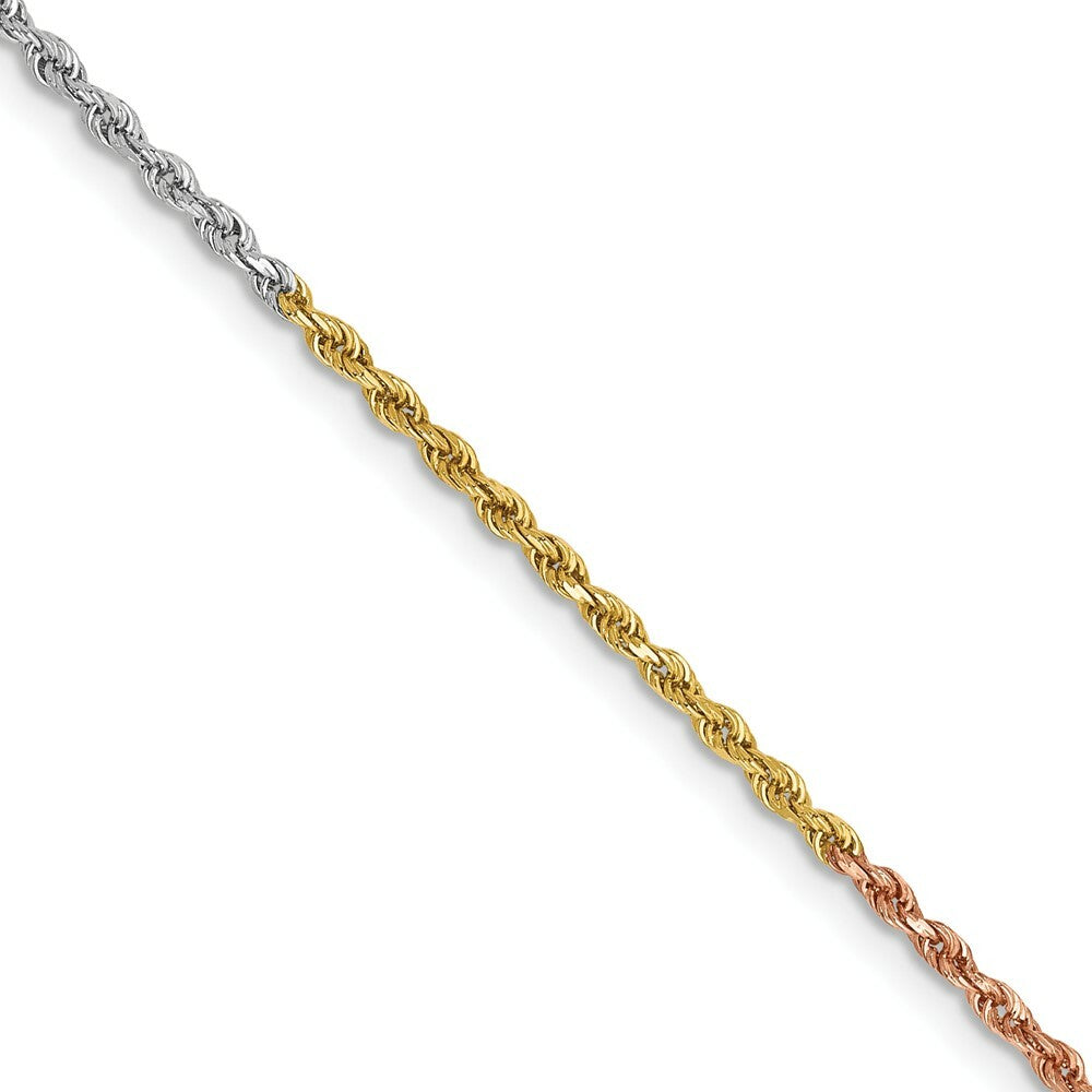 14K Tri-Color Gold 1.5mm Diamond-cut Rope Chain Necklace  Length 16'' inches
