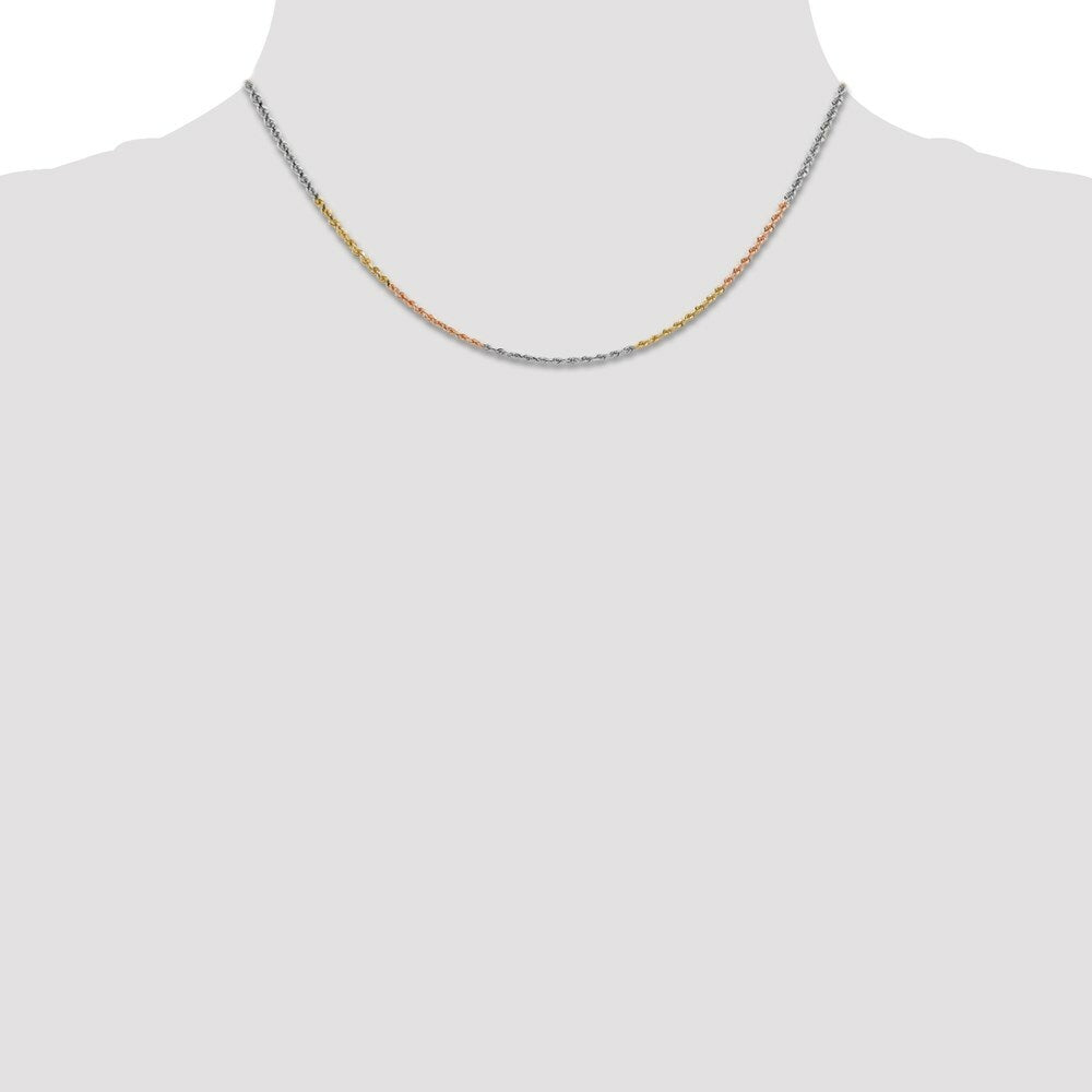 14K Tri-Color Gold 1.8mm Diamond-cut Rope Chain Necklace  Length 16'' inches