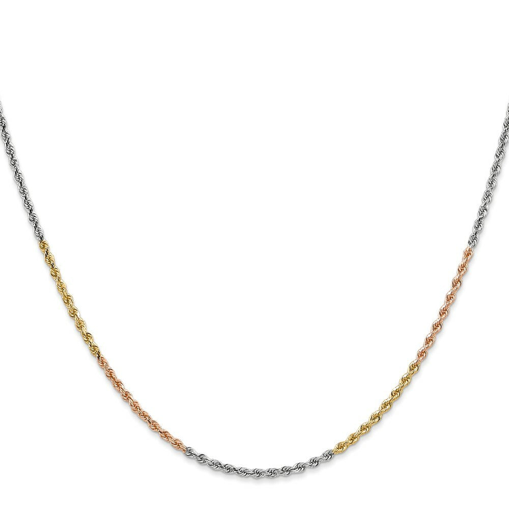 14K Tri-Color Gold 1.8mm Diamond-cut Rope Chain Necklace  Length 16'' inches