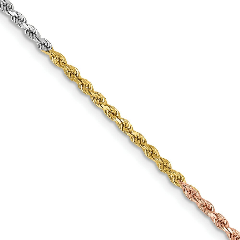 14K Tri-Color Gold 1.8mm Diamond-cut Rope Chain Necklace  Length 16'' inches