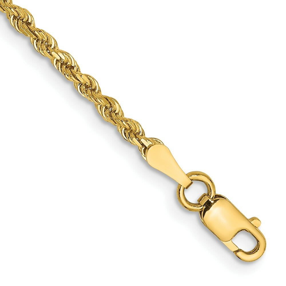 14K Yellow Gold 2mm Diamond-cut Rope with Lobster Clasp Chain Bracelet  Length 7'' inches