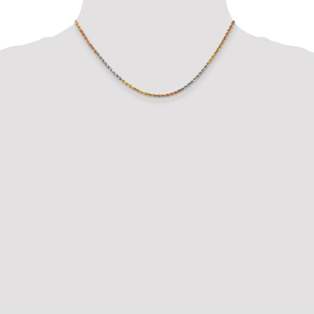 14K Tri-Color Gold 2.5mm Diamond-cut Rope Chain Necklace  Length 16'' inches