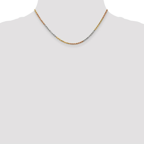 14K Tri-Color Gold 2.5mm Diamond-cut Rope Chain Necklace  Length 16'' inches