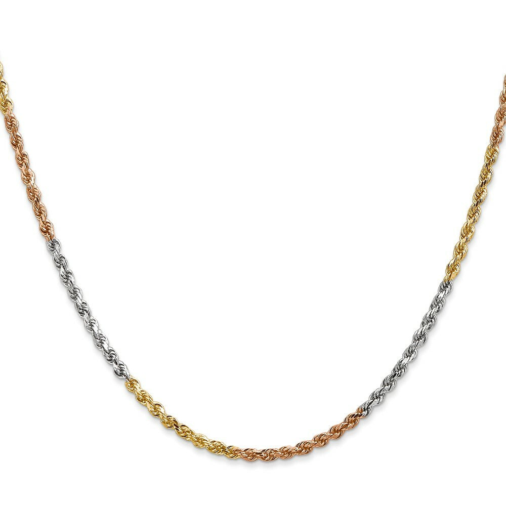 14K Tri-Color Gold 2.5mm Diamond-cut Rope Chain Necklace  Length 16'' inches
