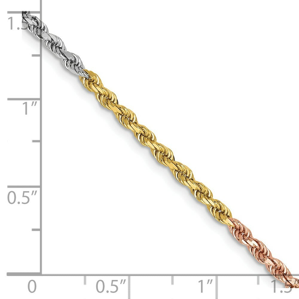 14K Tri-Color Gold 2.5mm Diamond-cut Rope Chain Necklace  Length 16'' inches