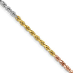 Load image into Gallery viewer, 14K Tri-Color Gold 2.5mm Diamond-cut Rope Chain Necklace  Length 16'' inches
