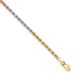 Load image into Gallery viewer, 14K Tri-Color Gold 2.5mm Diamond-cut Rope Chain Bracelet  Length 7'' inches
