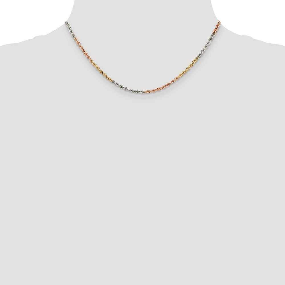 14K Tri-Color Gold 2.9mm Diamond-cut Rope Chain Necklace  Length 18'' inches