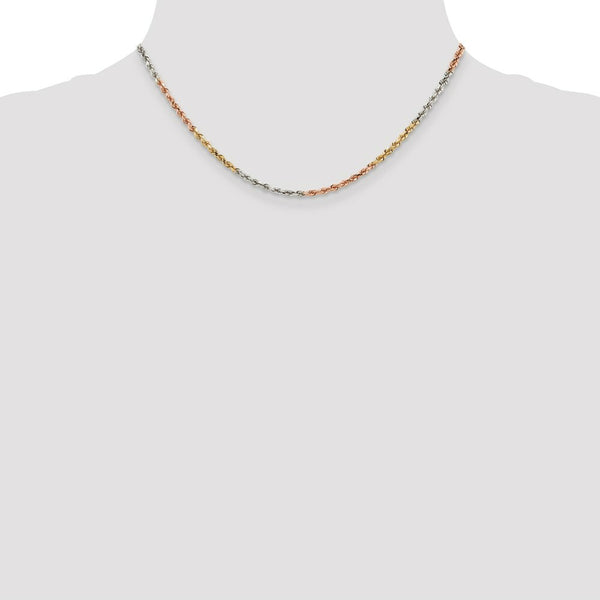 14K Tri-Color Gold 2.9mm Diamond-cut Rope Chain Necklace  Length 18'' inches