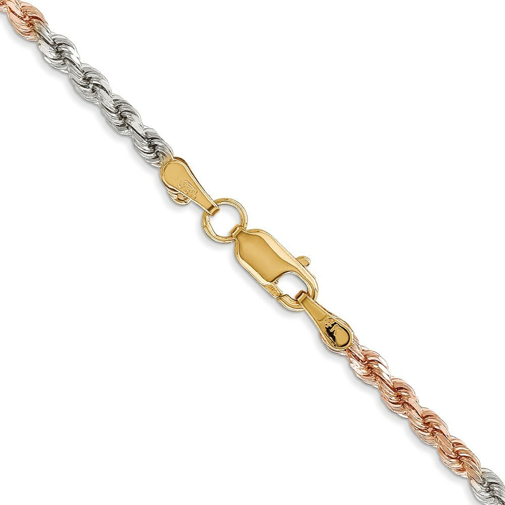 14K Tri-Color Gold 2.9mm Diamond-cut Rope Chain Necklace  Length 18'' inches