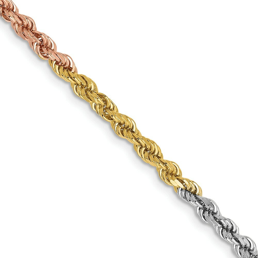 14K Tri-Color Gold 2.9mm Diamond-cut Rope Chain Necklace  Length 18'' inches