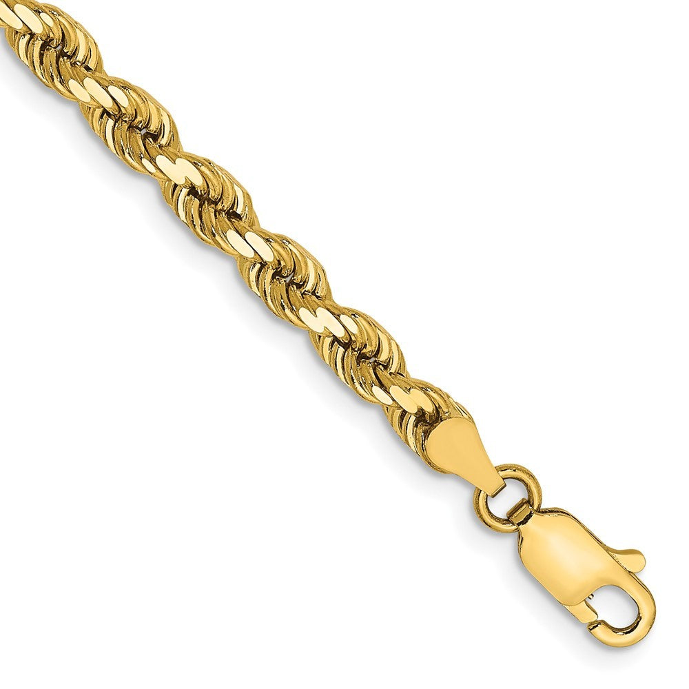 14K Yellow Gold 4mm Diamond-cut Rope with Lobster Clasp Chain Bracelet  Length 7'' inches