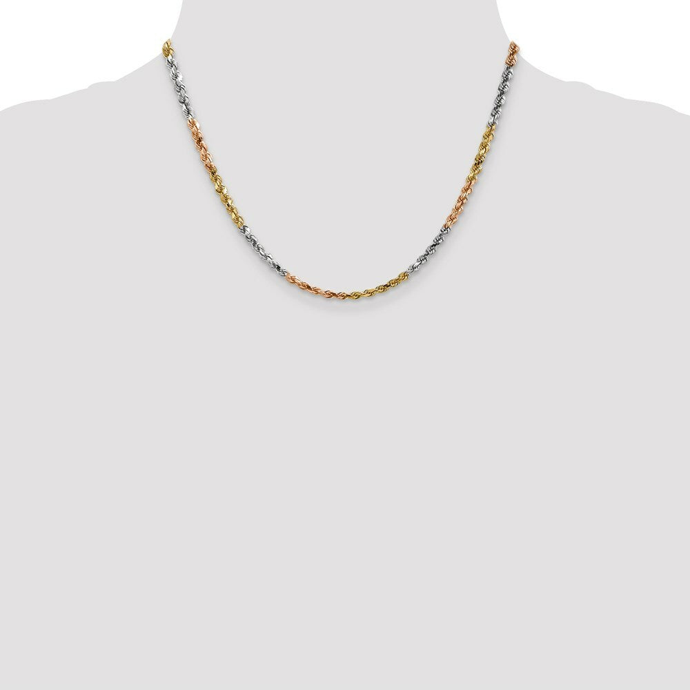14K Tri-Color Gold 4mm Diamond-cut Rope Chain Necklace  Length 18'' inches