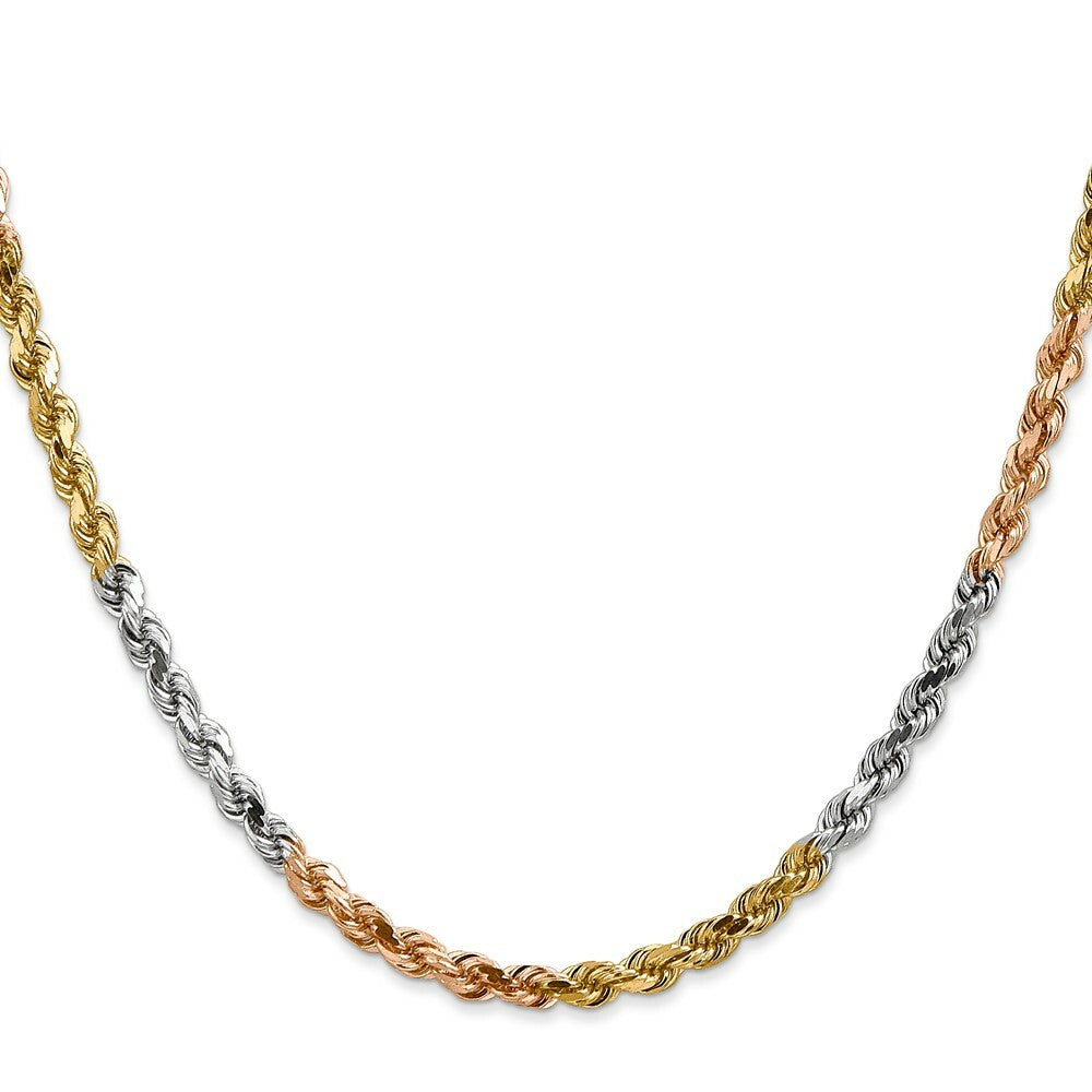 14K Tri-Color Gold 4mm Diamond-cut Rope Chain Necklace  Length 18'' inches