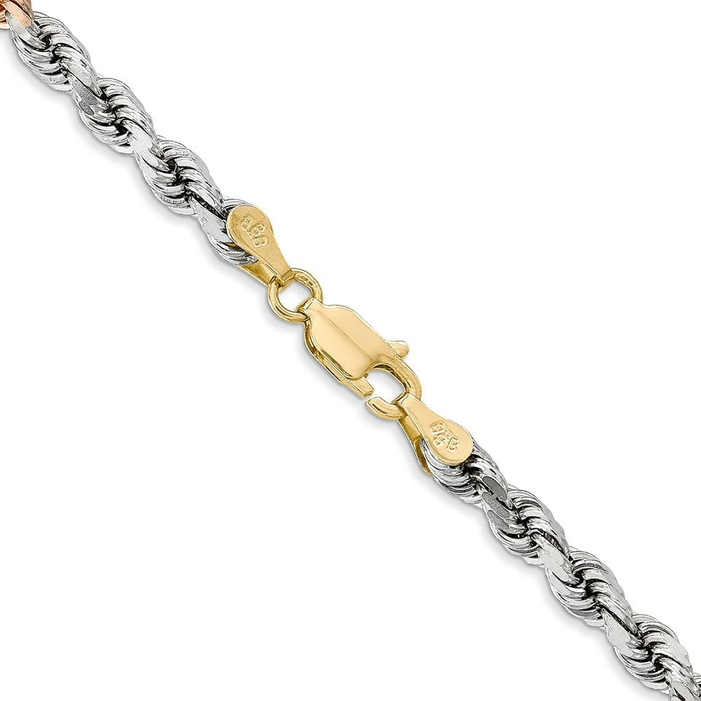 14K Tri-Color Gold 4mm Diamond-cut Rope Chain Necklace  Length 18'' inches
