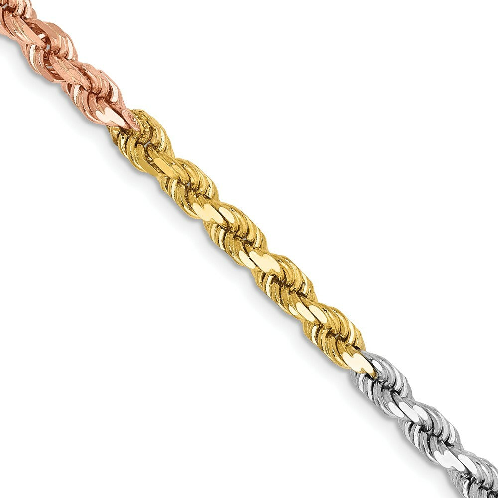 14K Tri-Color Gold 4mm Diamond-cut Rope Chain Necklace  Length 18'' inches