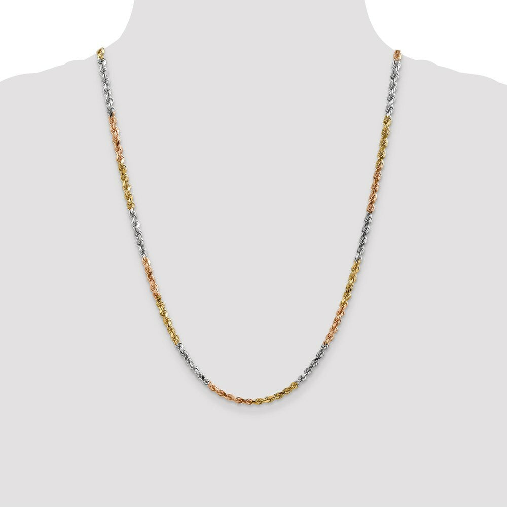 14K Tri-Color Gold 4mm Diamond-cut Rope Chain Necklace  Length 18'' inches