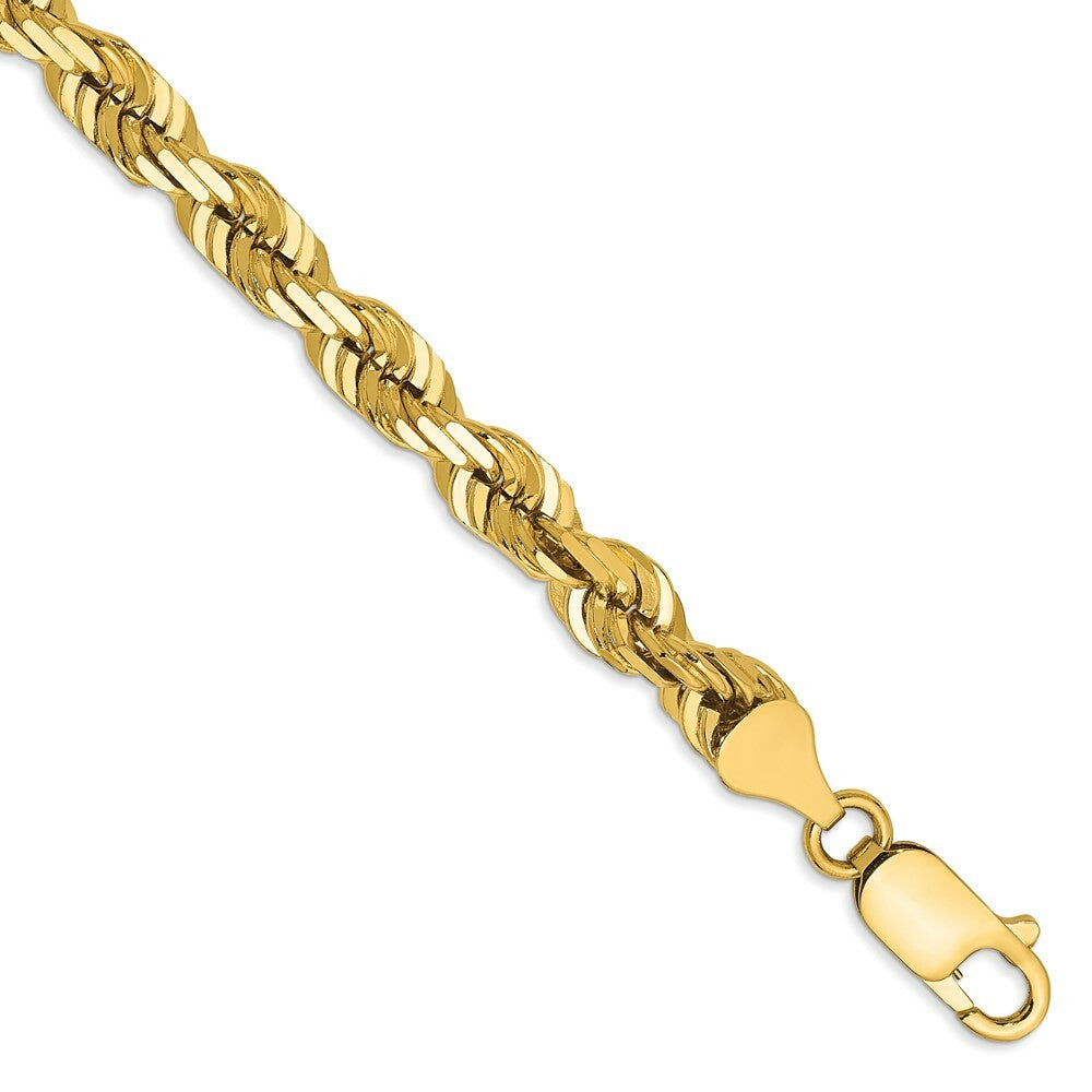14K Yellow Gold 5.5mm Diamond-cut Rope with Lobster Clasp Chain Bracelet  Length 7'' inches
