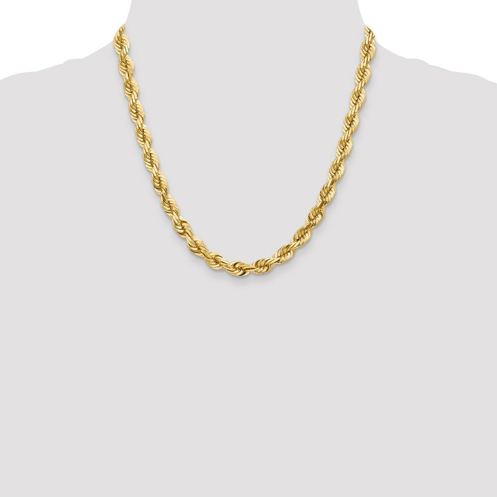 14K Yellow Gold 7mm Diamond-cut Rope Chain Necklace  Length 20'' inches
