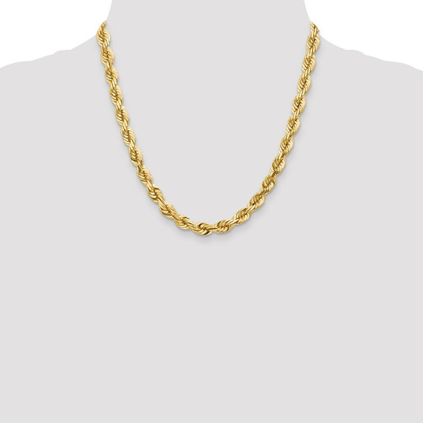 14K Yellow Gold 7mm Diamond-cut Rope Chain Necklace  Length 20'' inches