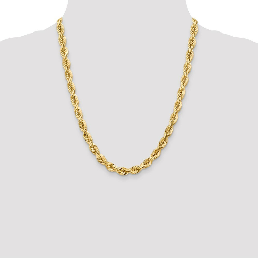 14K Yellow Gold 7mm Diamond-cut Rope Chain Necklace  Length 20'' inches