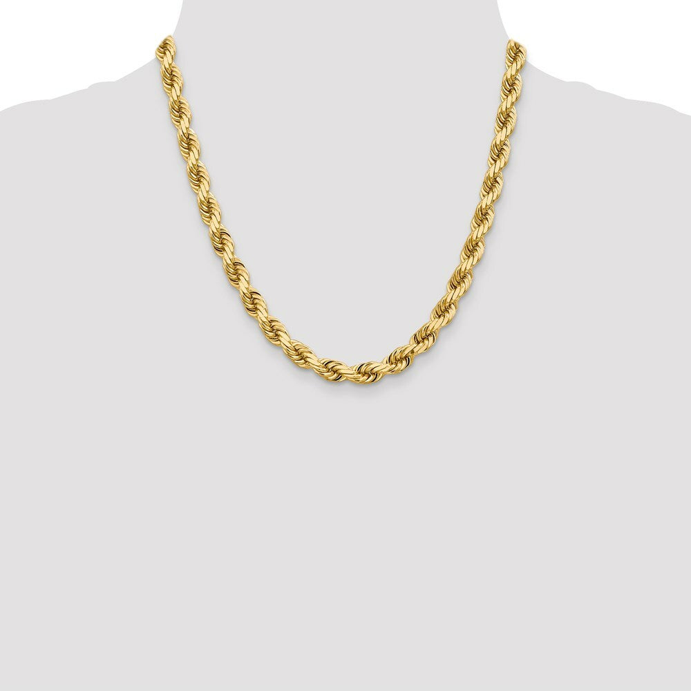 14K Yellow Gold 8mm Diamond-cut Rope Chain Necklace  Length 22'' inches
