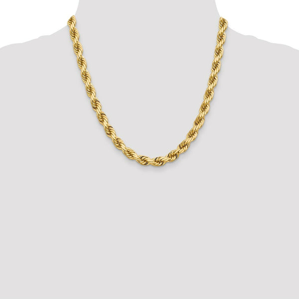 14K Yellow Gold 8mm Diamond-cut Rope Chain Necklace  Length 22'' inches