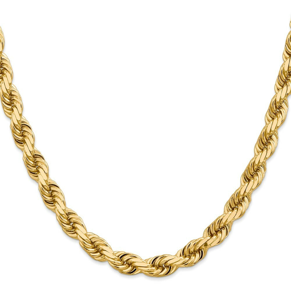 14K Yellow Gold 8mm Diamond-cut Rope Chain Necklace  Length 22'' inches