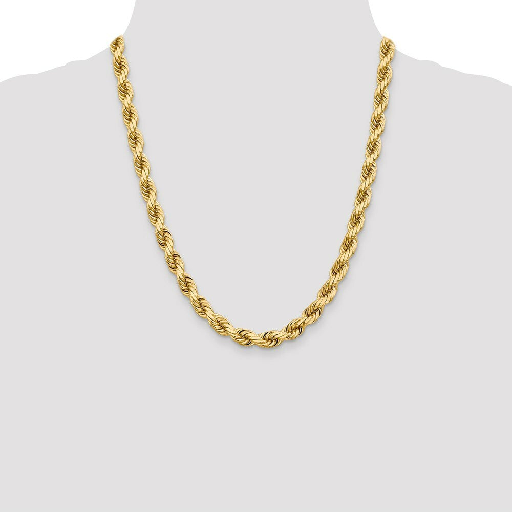 14K Yellow Gold 8mm Diamond-cut Rope Chain Necklace  Length 22'' inches