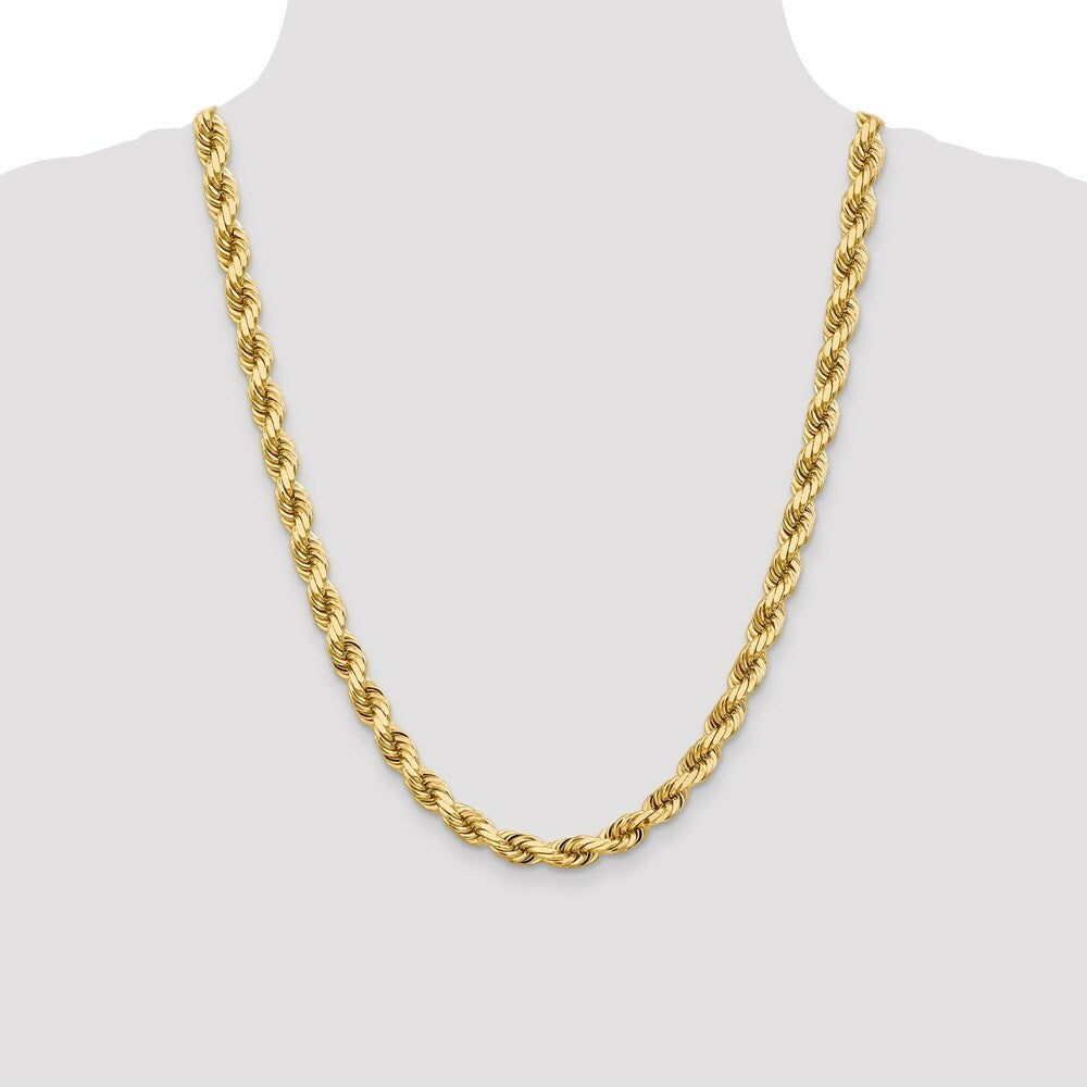 14K Yellow Gold 8mm Diamond-cut Rope Chain Necklace  Length 22'' inches