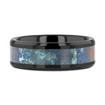 Load image into Gallery viewer, Mens Black Beveled Ceramic Polished Chrysocolla Inlay Wedding Ring - 8mm Wide - Style name: CELADON
