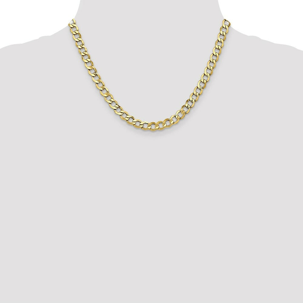 10K Yellow Gold 6.5mm Semi-Solid Curb Link Chain Necklace  Length 18'' inches