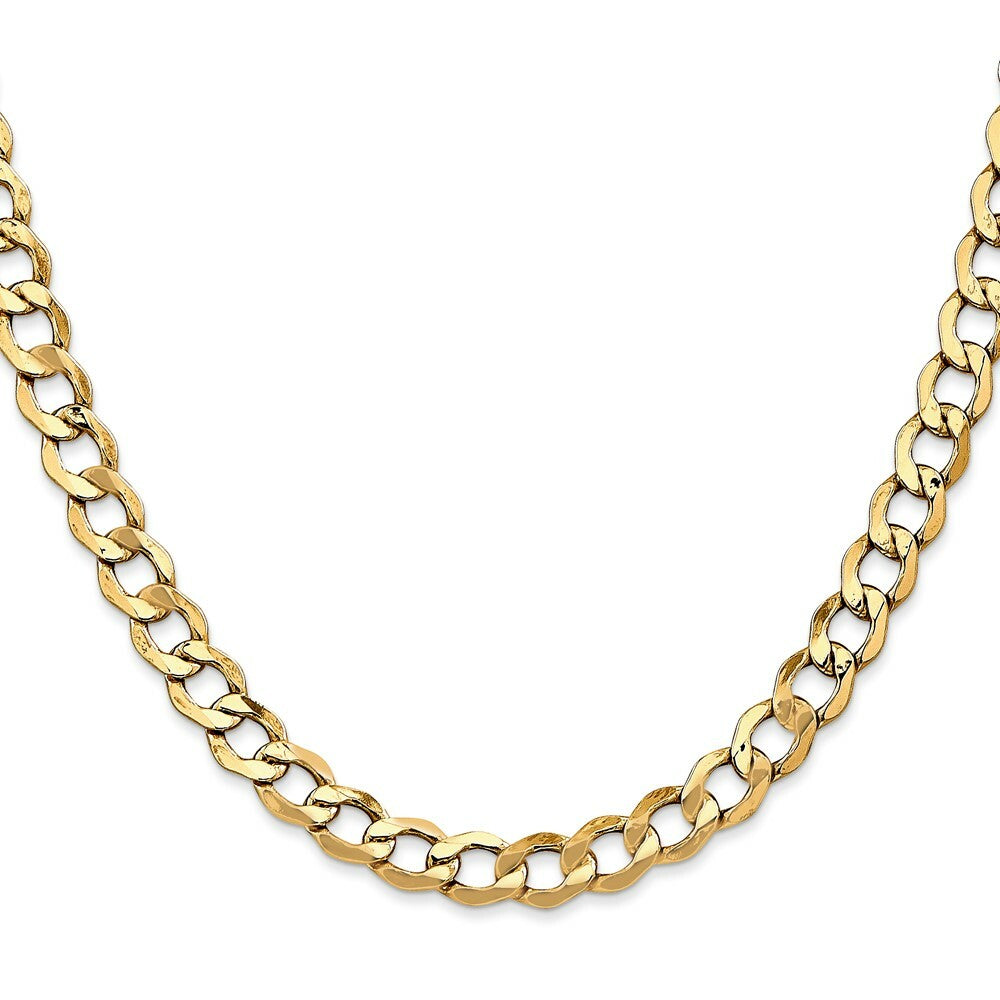 10K Yellow Gold 6.5mm Semi-Solid Curb Link Chain Necklace  Length 18'' inches