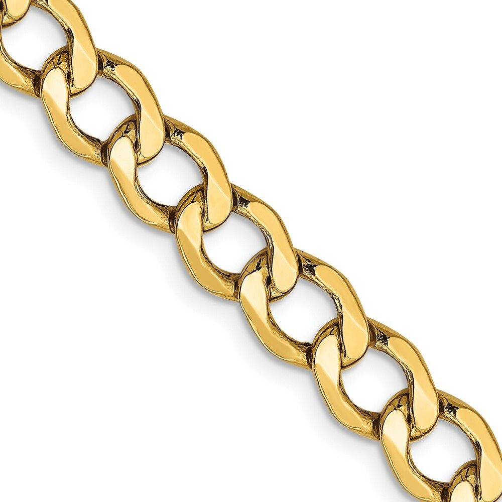 10K Yellow Gold 6.5mm Semi-Solid Curb Link Chain Necklace  Length 18'' inches