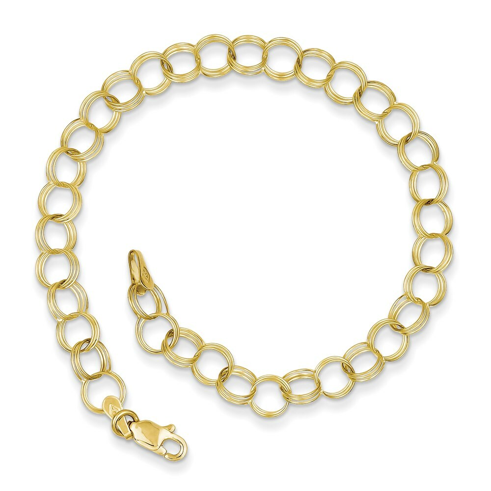 10K Yellow Gold Triple Link Charm Bracelet  Length 7'' inches