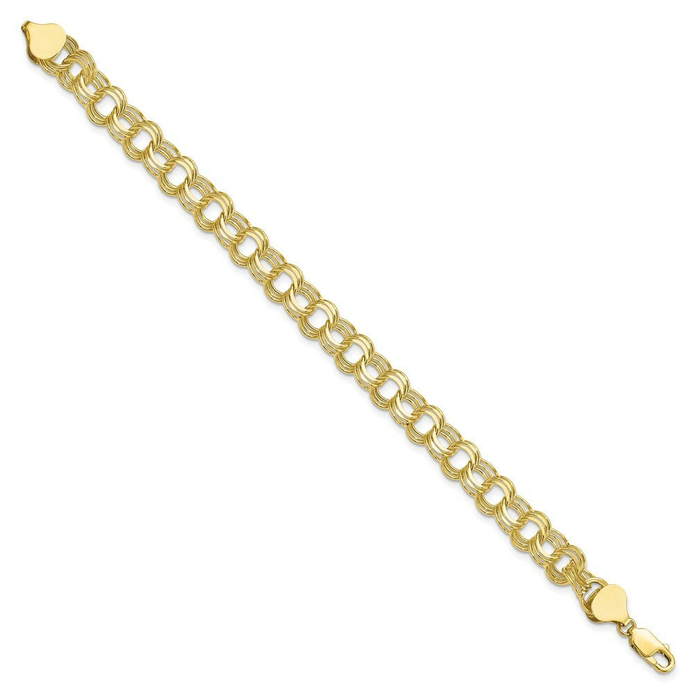 7" Length Bracelet 10K Yellow Gold Triple Link Charm Bracelet