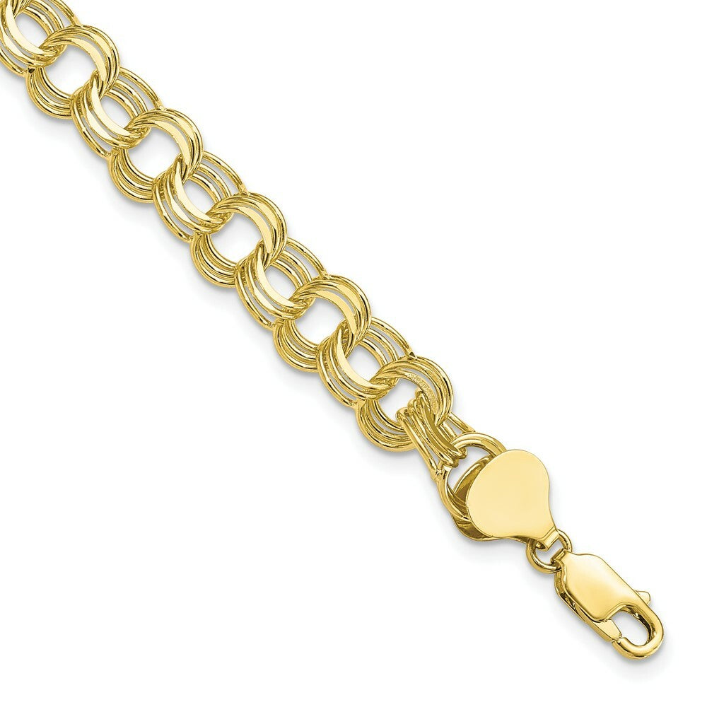 7" Length Bracelet 10K Yellow Gold Triple Link Charm Bracelet