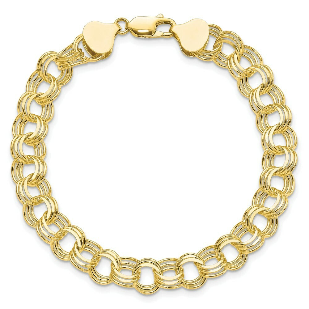 7" Length Bracelet 10K Yellow Gold Triple Link Charm Bracelet