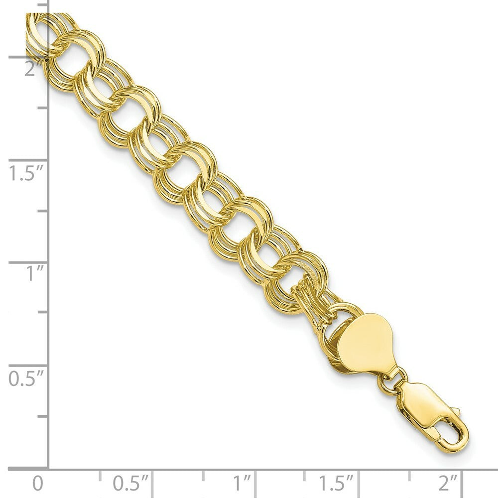 7" Length Bracelet 10K Yellow Gold Triple Link Charm Bracelet