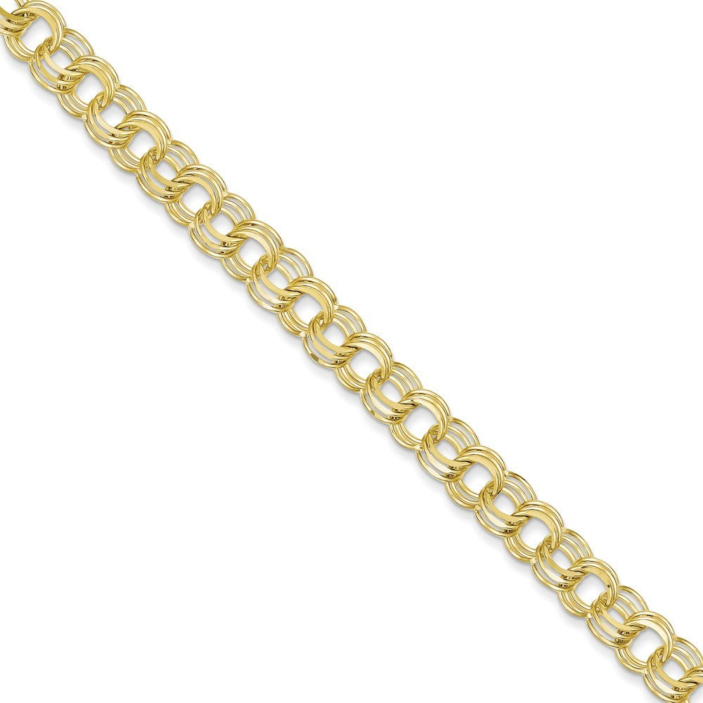 7" Length Bracelet 10K Yellow Gold Triple Link Charm Bracelet