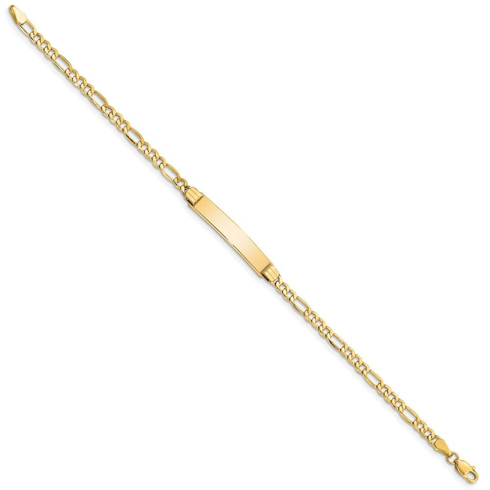10K Yellow Gold Semi-solid Figaro Link ID Bracelet  length: 7 inches