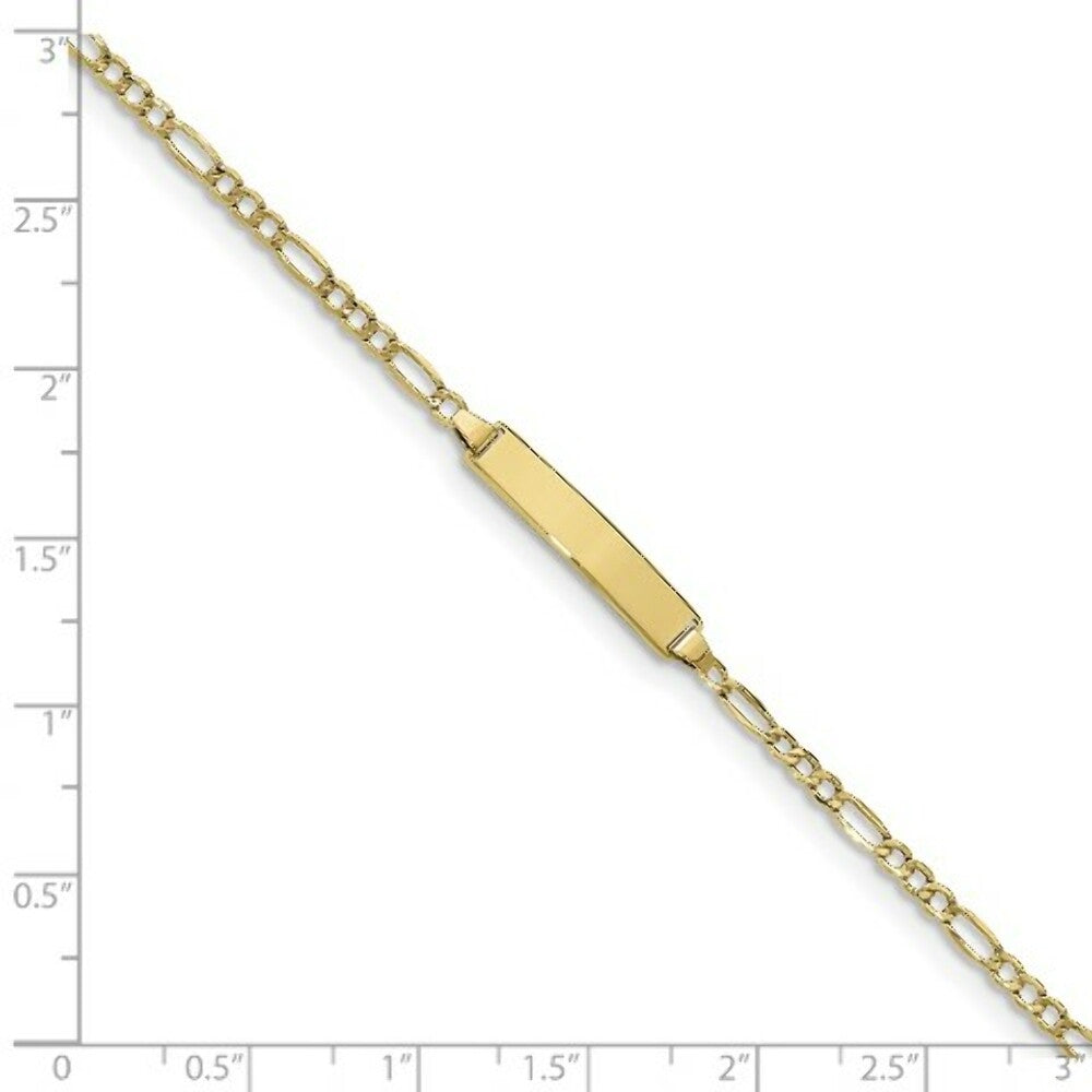 10K Yellow Gold Semi-solid Figaro Link ID Bracelet  length: 5.5 inches