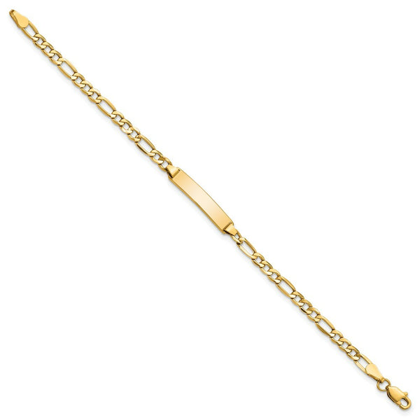 10K Yellow Gold Semi-solid Figaro Link ID Bracelet  length: 6 inches