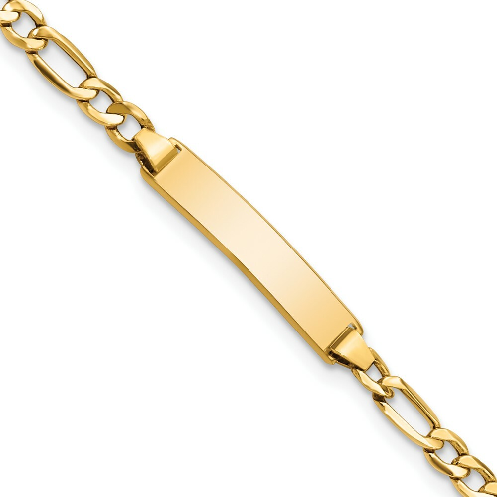 10K Yellow Gold Semi-solid Figaro Link ID Bracelet  length: 6 inches