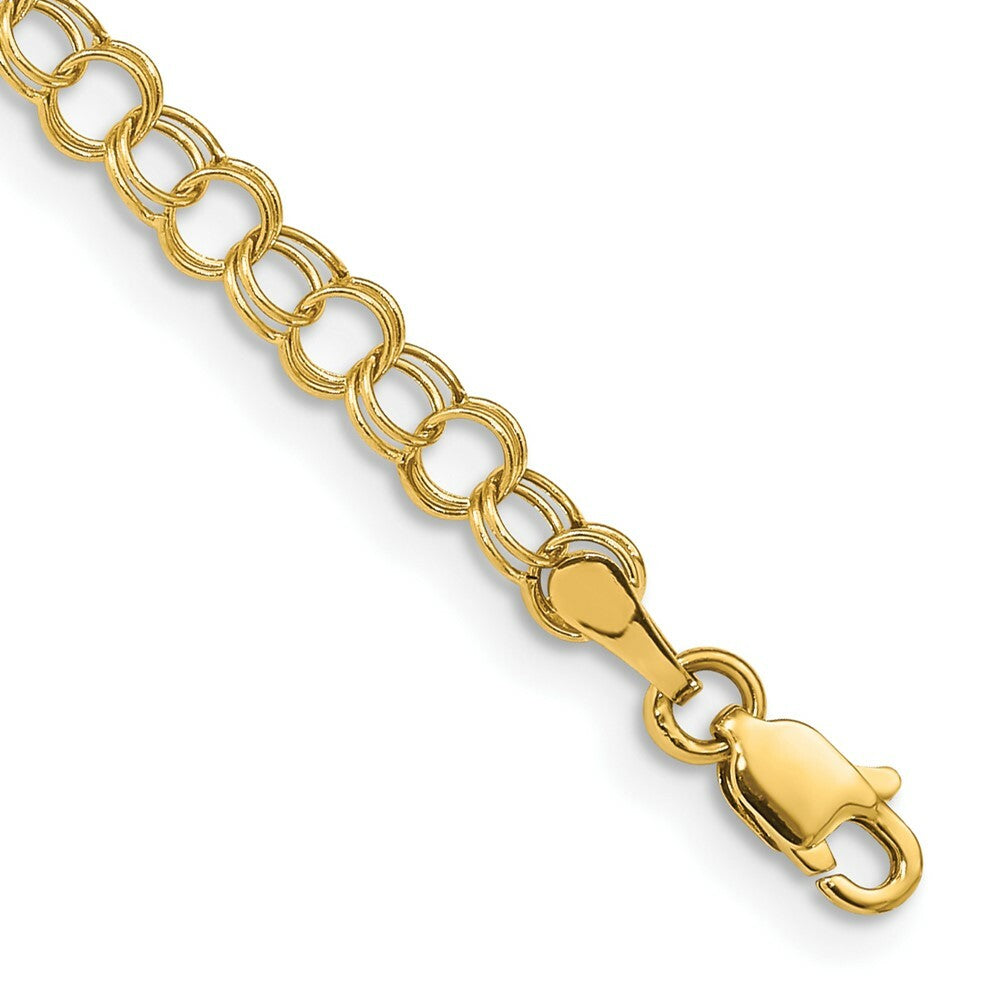 10K Yellow Gold Hollow Double Link Charm Bracelet  length: 8 inches