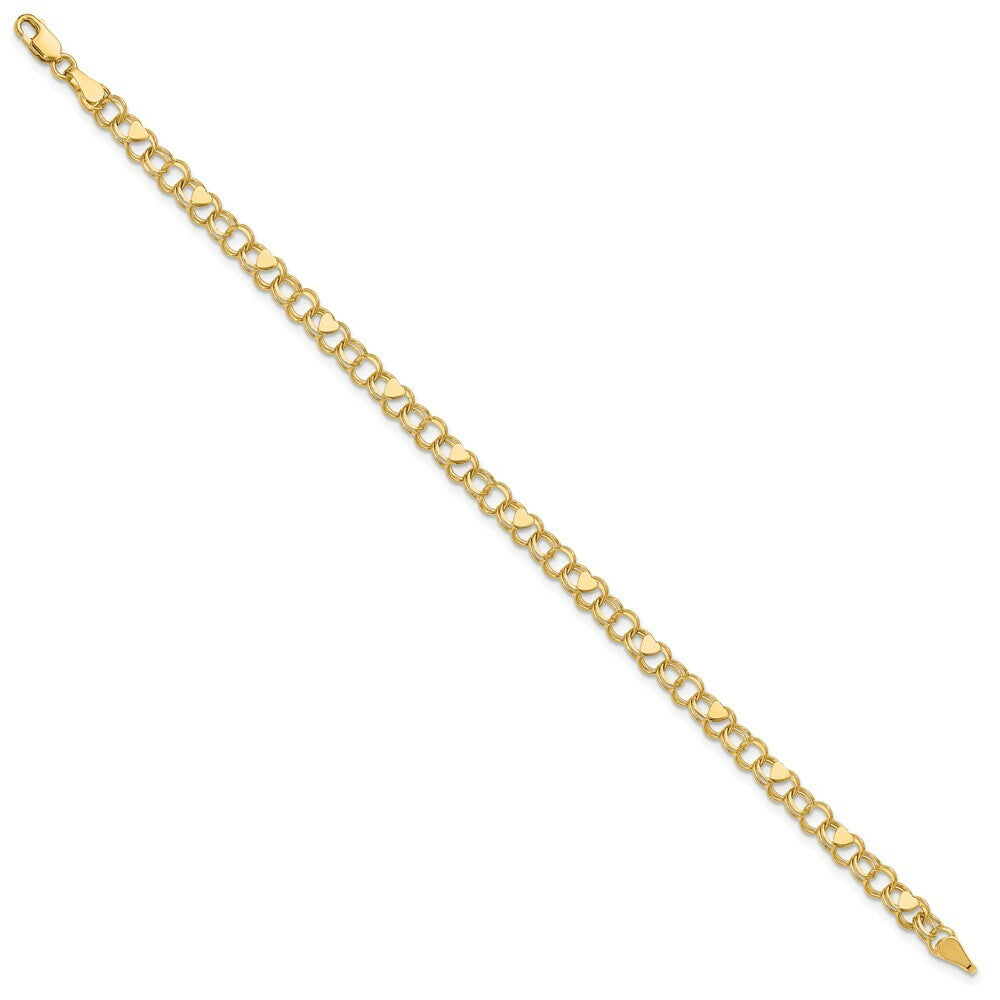 10K Yellow Gold Double Link Heart Charm Bracelet  length: 7 inches