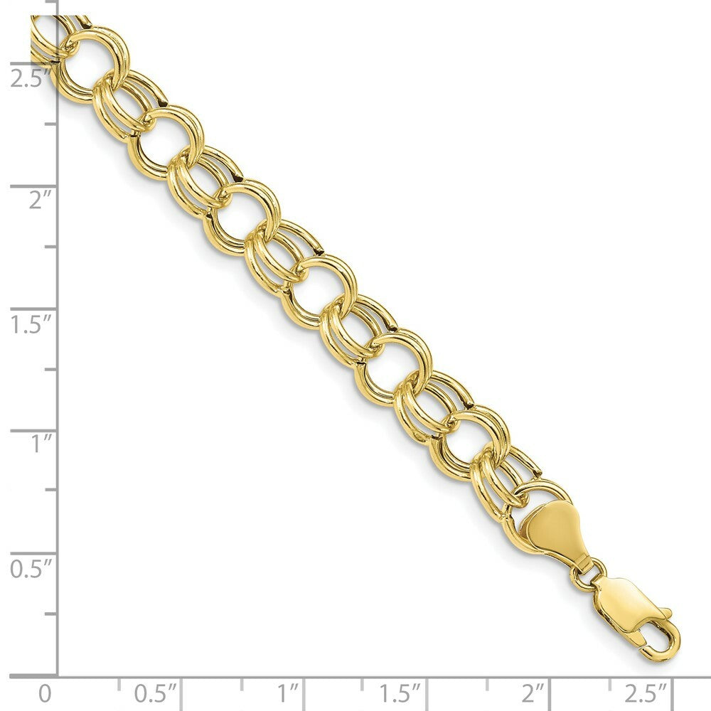 10K Yellow Gold Hollow Double Link Charm Bracelet  length: 7 inches