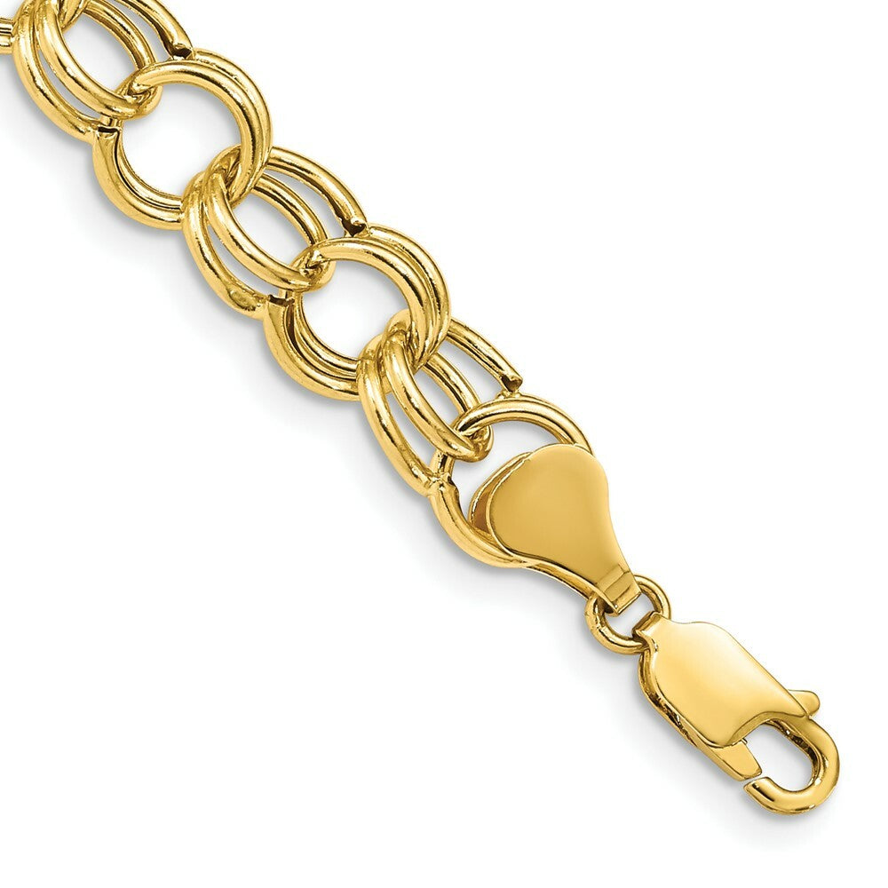 10K Yellow Gold Hollow Double Link Charm Bracelet  length: 7 inches