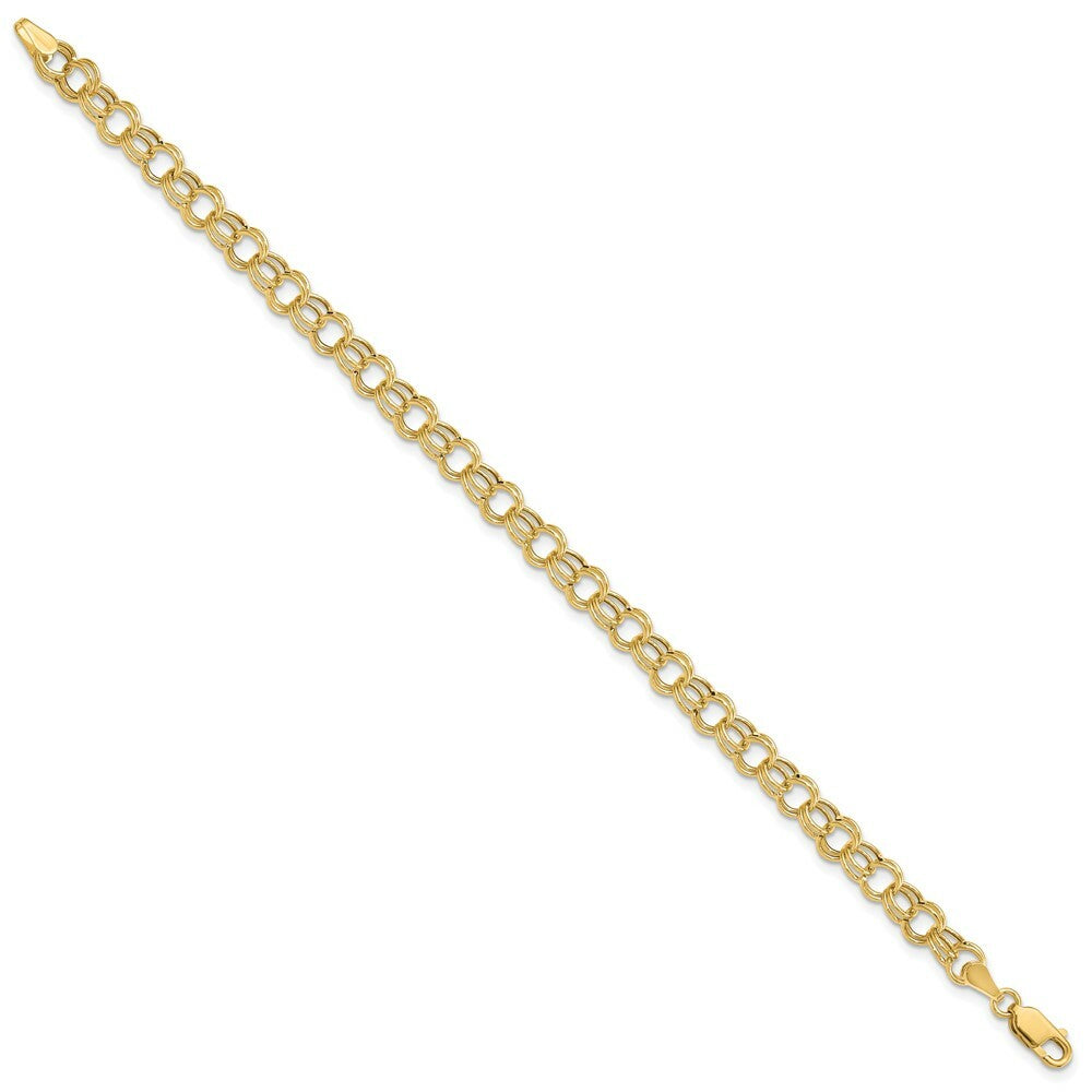 10K Yellow Gold Hollow Double Link Charm Bracelet  length: 7 inches